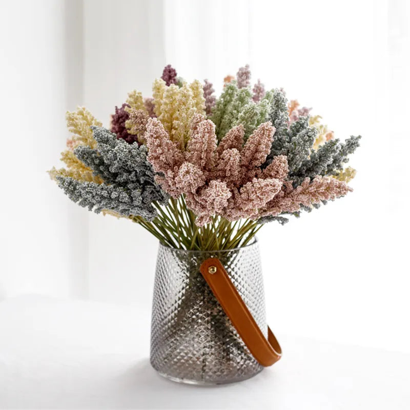 6 Pieces Artificial Flowers Granules Foam Lavender Wedding Decorative Plants Vases for Home Decoration Accessories Fake Bouquet