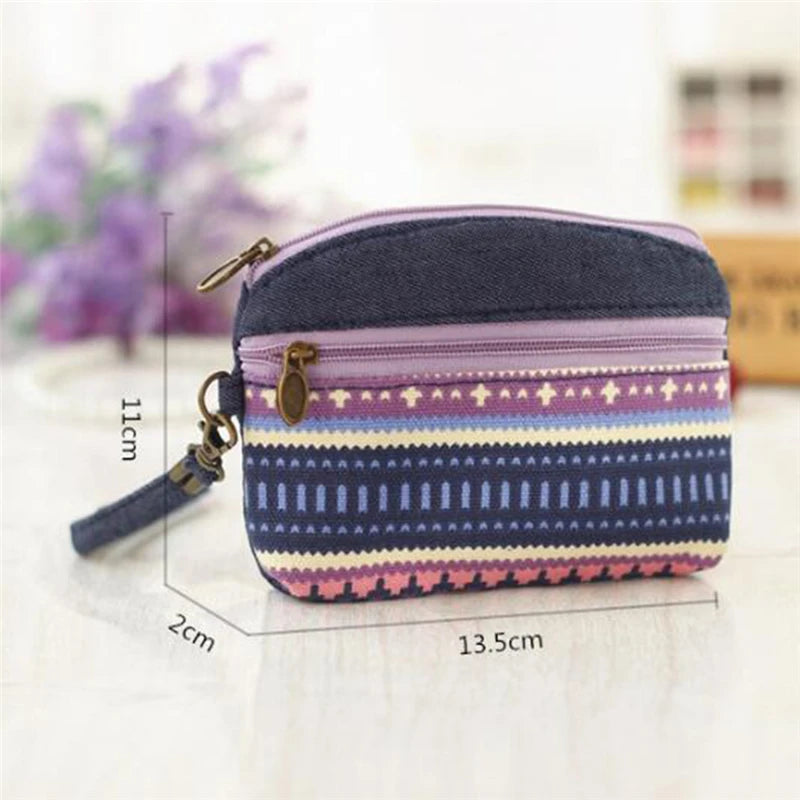 Women Ethnic Cotton Fabric Coin Purse Clutch Key Card Double Zipper Purses Children Kids Coin Wallet For Girls Bolsa Feminina