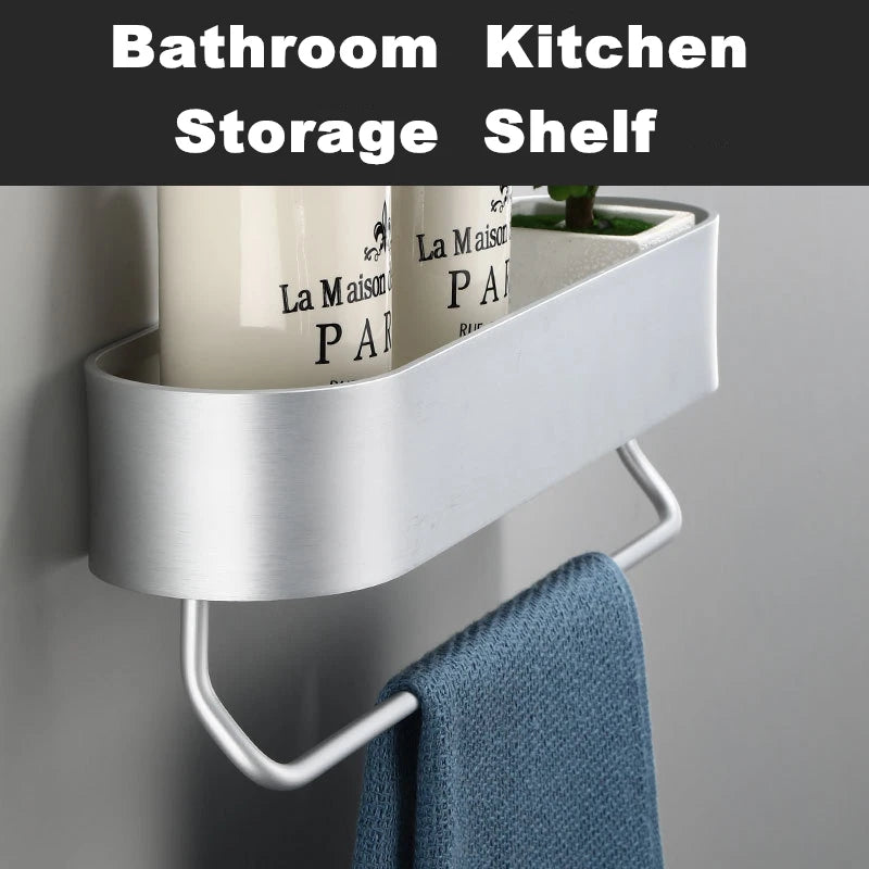 Space aluminum Silver Bathroom Shelves Kitchen Wall Shelf Shower Storage Rack Towel Bar Bathroom Accessories 30-50 cm Length