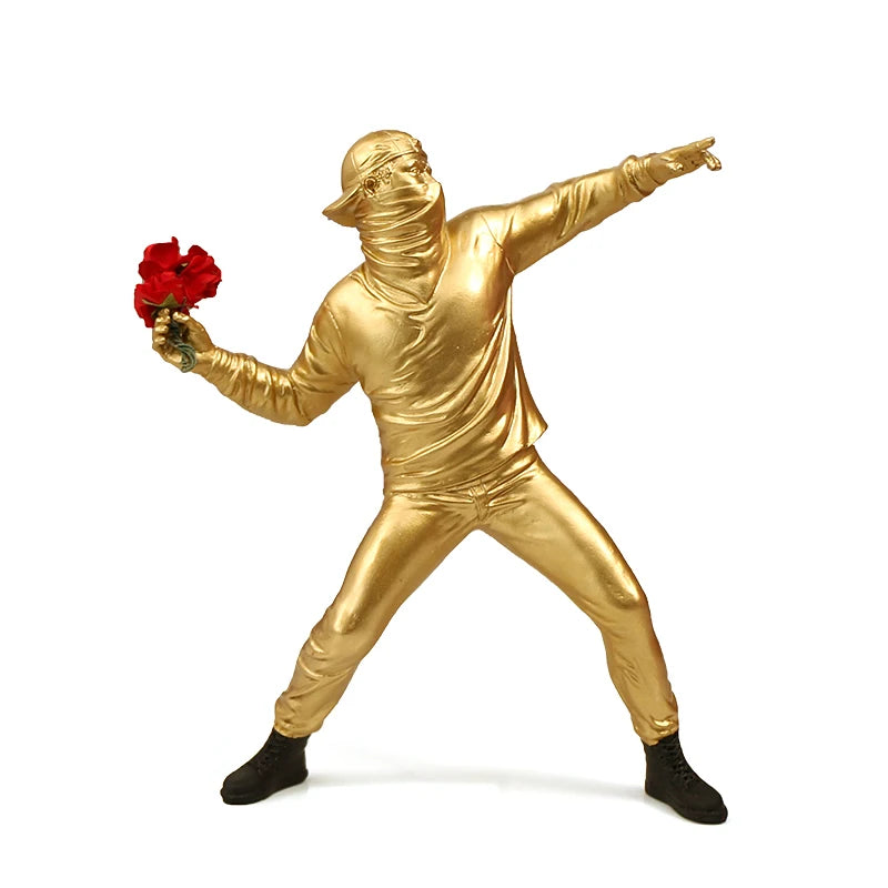 Resin Statues Sculptures Banksy Flower Thrower Statue Bomber Home Decoration Accessories Modern Ornaments Figurine Collectible