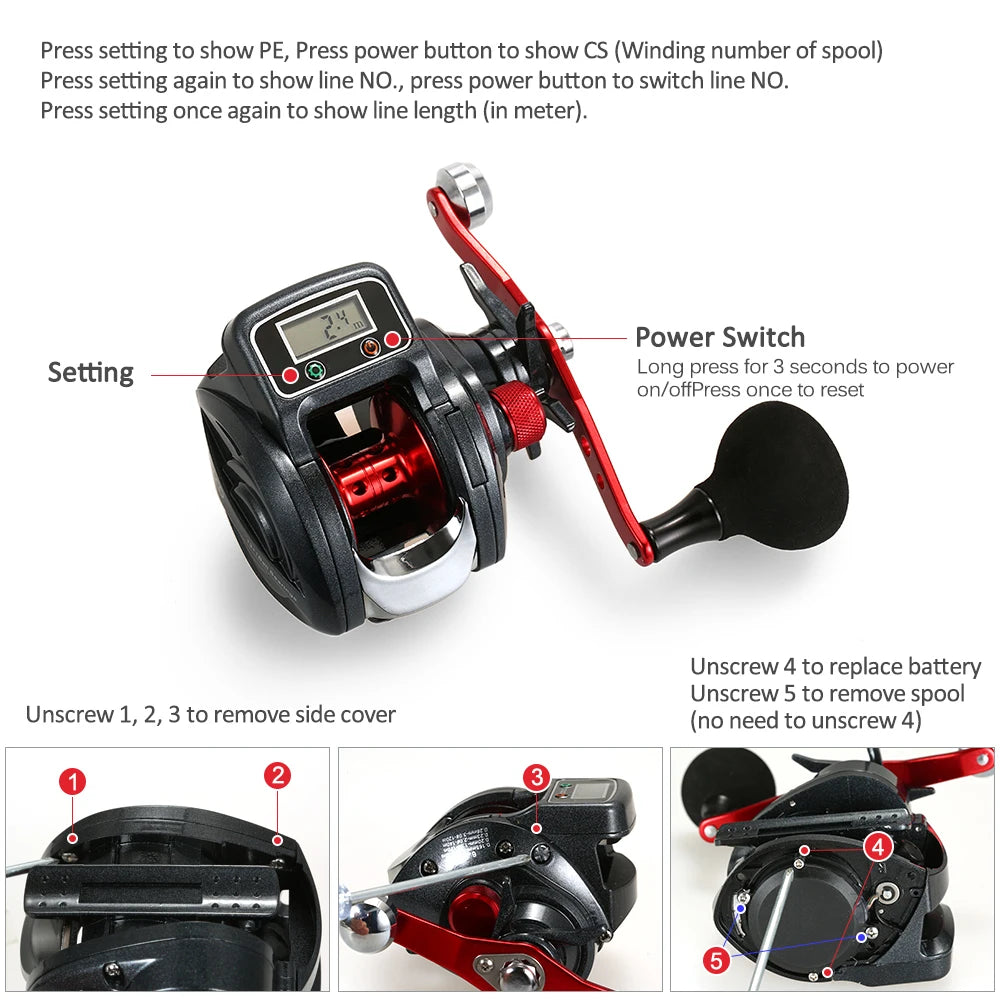 13+1 Ball Bearing Left / Right Fishing Reel with Digital Display Baitcasting Line counter Reel 6.3:1 Casting Reel