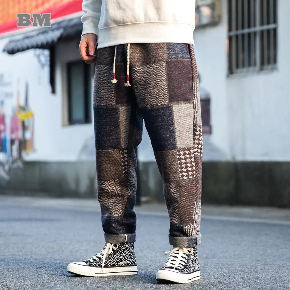 Chinese Style Retro Plus Size Woolen Casual Pants Men Clothing Loose Oversized Harem Pants 2022 Ethnic Trousers Harajuku Male