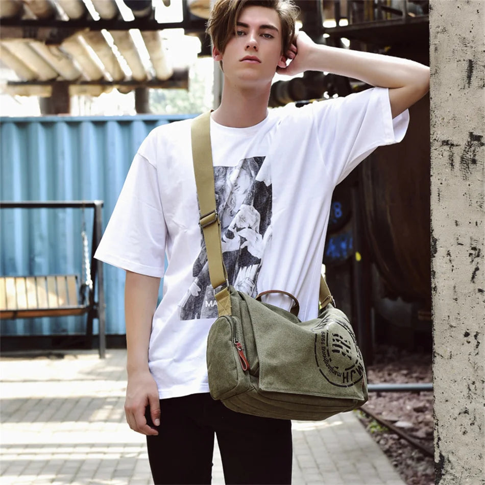 Men's Fashion Canvas Shoulder Bags Business Travel Crossbody Bags Men Messenger Bags Briefcase Men Handbag Tote