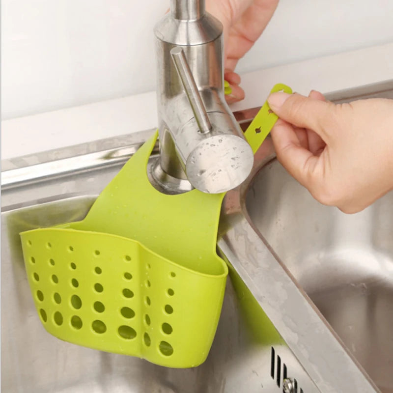 Sink Storage Hanging Basket Drain Rack Storage Basket Bag Faucet Rack Adjustable Snap-on Sink Bathroom Rack Kitchen Accessories