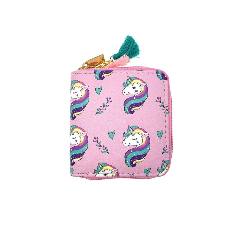 Cartoon Unicorn Small Leather Bag Women Coin Purses Kawaii Short Wallet Girls Purse Card Bags Womens Hand Purses for Ladies Kids