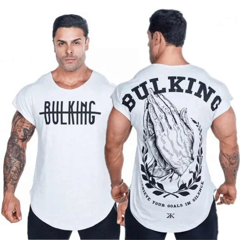 Mens Cotton Printed t shirt Summer Gyms Fitness Bodybuilding sleeveless T-Shirts Male Fashion Casual Workout Tees Tops Clothing