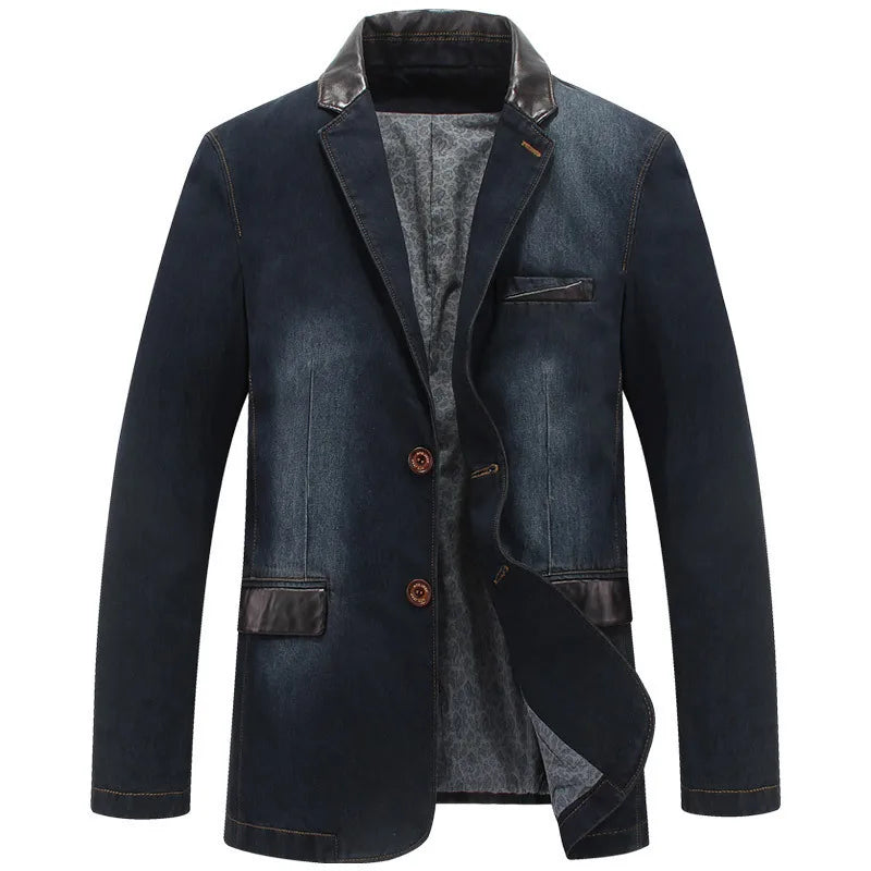 Plus Size Men's Jackets Denim Outwear Spring Autumn Men Clothing Male Blazers Suits Jeans Patchwork Leather Slim Fit Coat  MY190