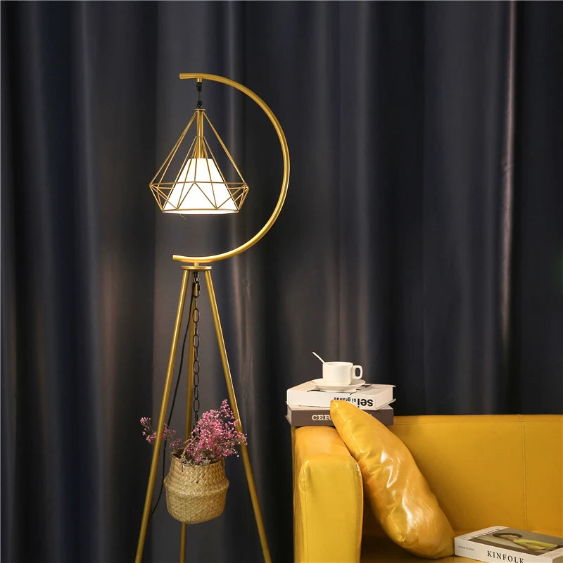 modern Wrought iron Triangle diamond led floor lamps Nordic living room sofa decor standing lamp bedroom bedside reading lamp