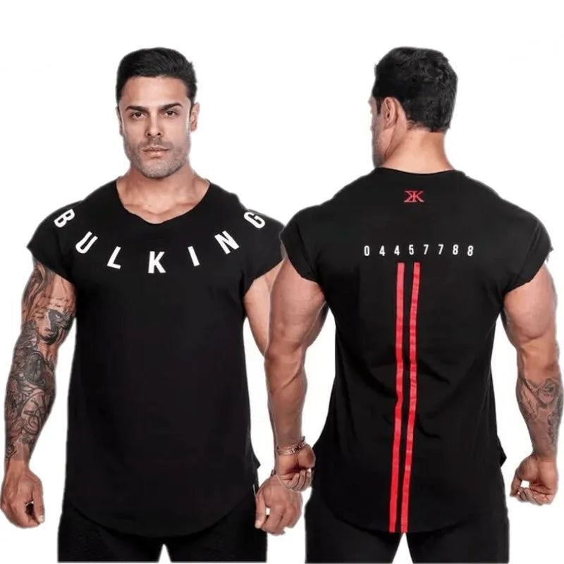 Mens Cotton Printed t shirt Summer Gyms Fitness Bodybuilding sleeveless T-Shirts Male Fashion Casual Workout Tees Tops Clothing