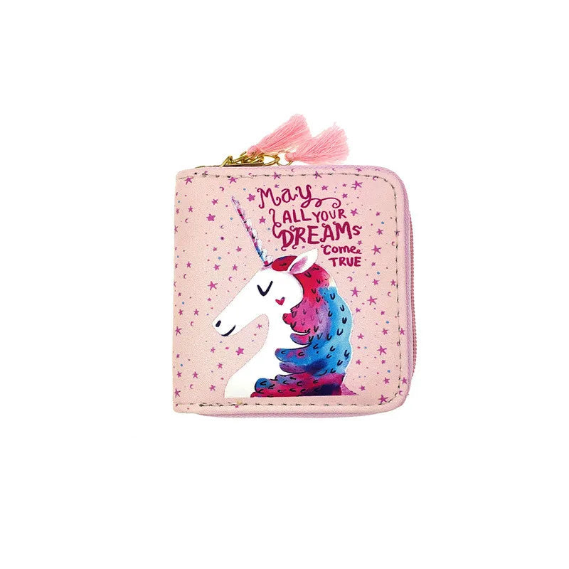 Cartoon Unicorn Small Leather Bag Women Coin Purses Kawaii Short Wallet Girls Purse Card Bags Womens Hand Purses for Ladies Kids