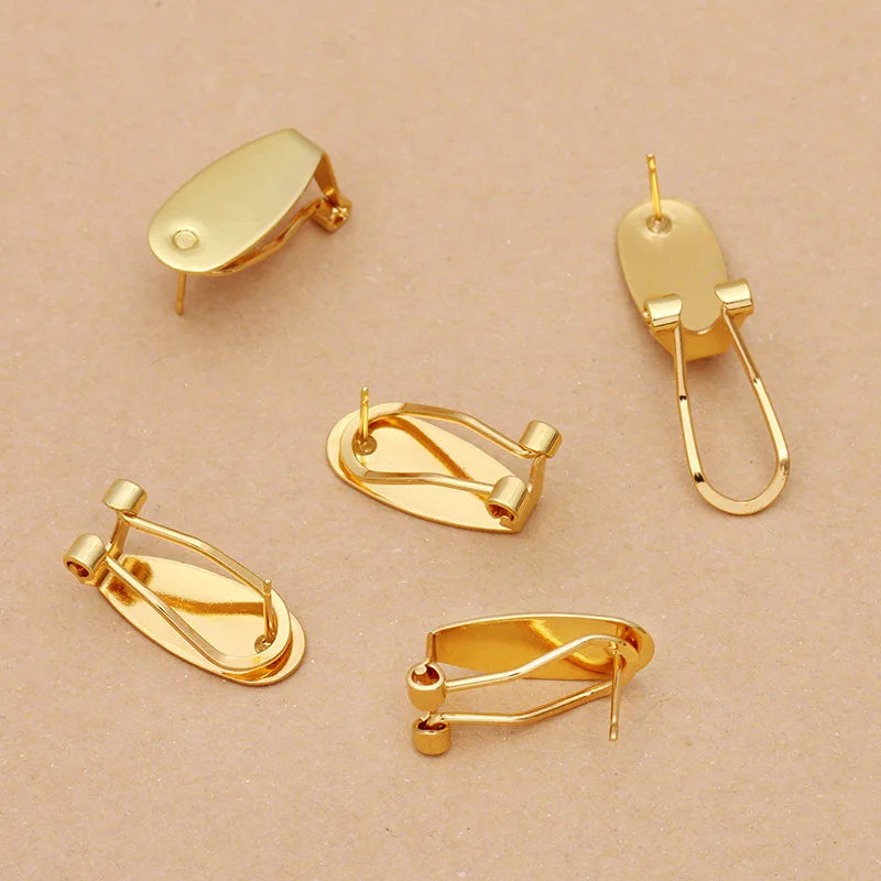 10pcs 9x20mm Brass Clip-on Earrings Cabochon Cameo Setting Blank Earring Fixtures Accessories For Findings Components DIY