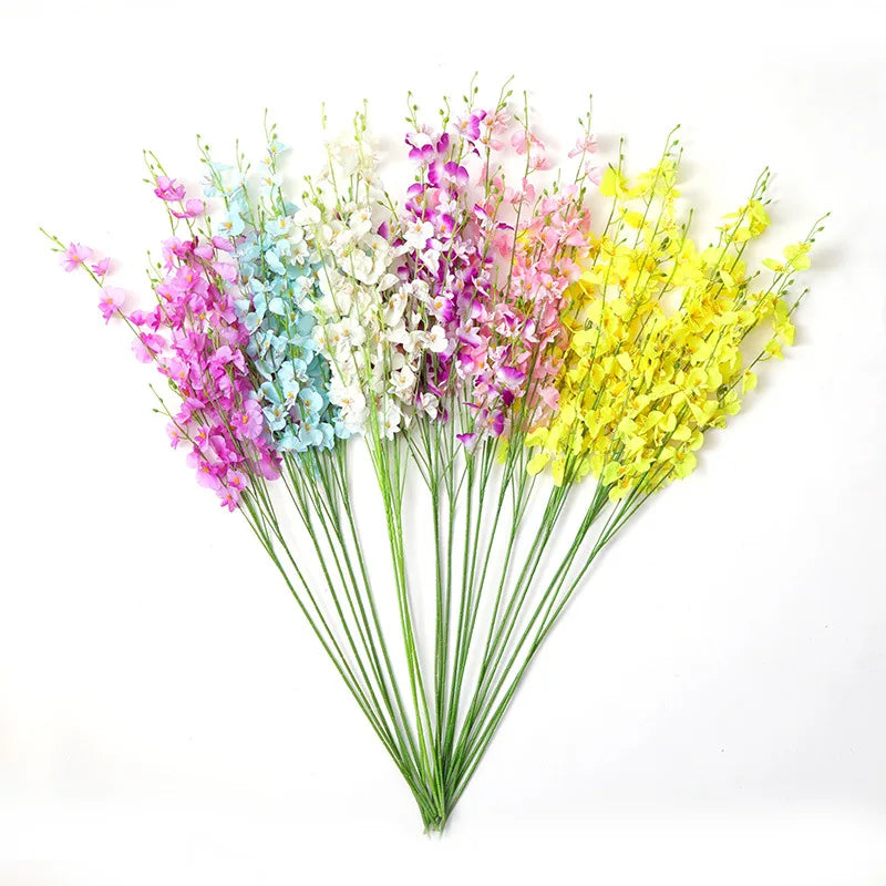 5 Fork Artificial Flowers Yellow Dancing Orchid Vases for Wedding Home Decoration Phalaenopsis Bouquet Silk Christmas