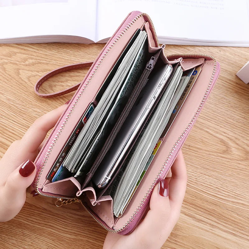 Womens Wallets and Purses PU Leather Wallet Female Wristband Leaf Print Long Women Purse Large Capacity Phone Bag Women Wallet