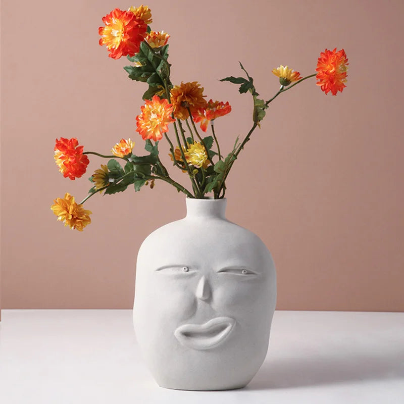 Ceramic Vases Abstract Human Head Art Face Nordic Decor Flower Pots Modern Living Room Flower Arrangement Ornaments Crafts