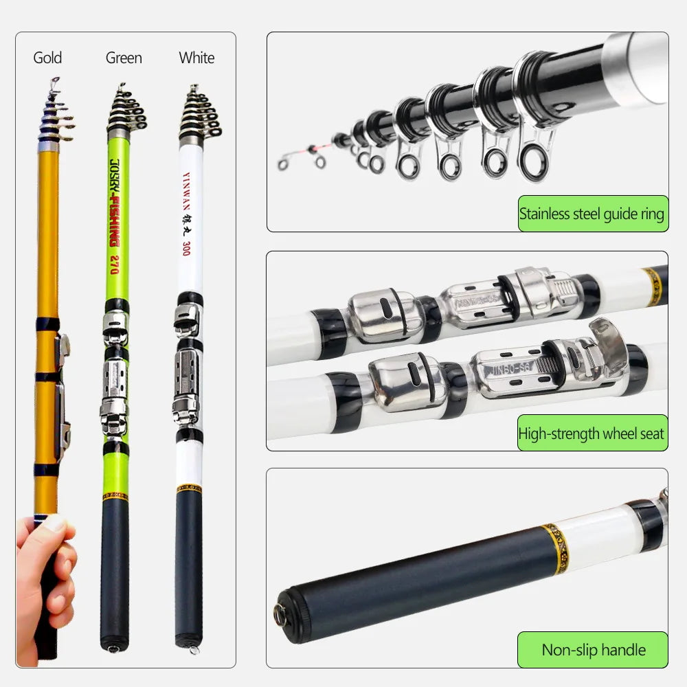 Telescopic Rock Fishing Rod Spinning Fly Carp Feeder Carbon Fiber Pesca 3M 2.7M 2.4M 2.1M 1.8M 1.5M Mini Travel Reel Seat