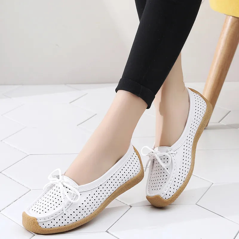 Women Shoes Genuine Leather Flat Loafer Ladies Slip Up Sewing Ladies Shoes Female Shallow Casual Moccasins Woman Shoes Plus Size