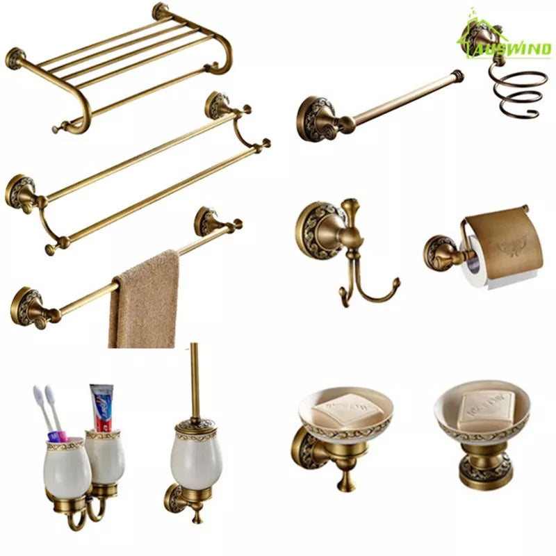 Antique Brass Carved Towel Paper Holder Bathroom  Rack  Accessories Retro Faucet  Hardware Set