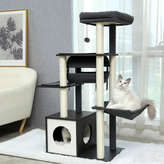 Domestic Delivery Big Cat Tree Tower Condo Furniture Scratch Post Cat Jumping Toy with Ladder for Kittens Pet House Play