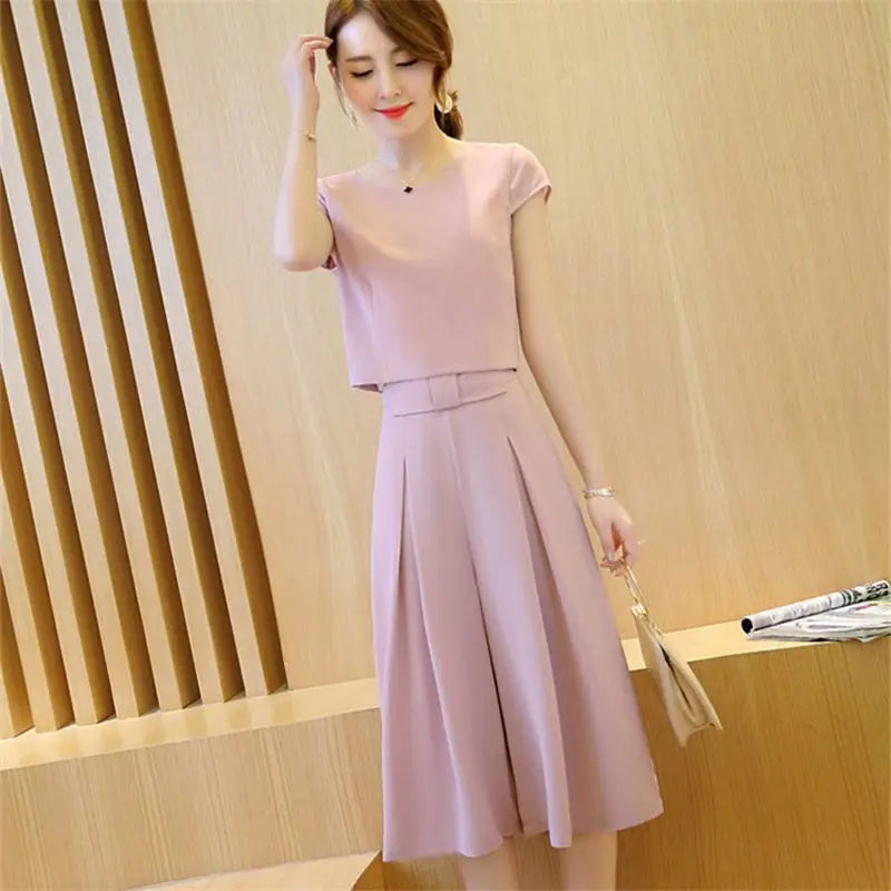 2021 New Women's Clothing Tops Shorts 2 Piece Sets Summer Of Korean Fashion Wide Leg Skirt Pants Chiffon Temperament Office Suit