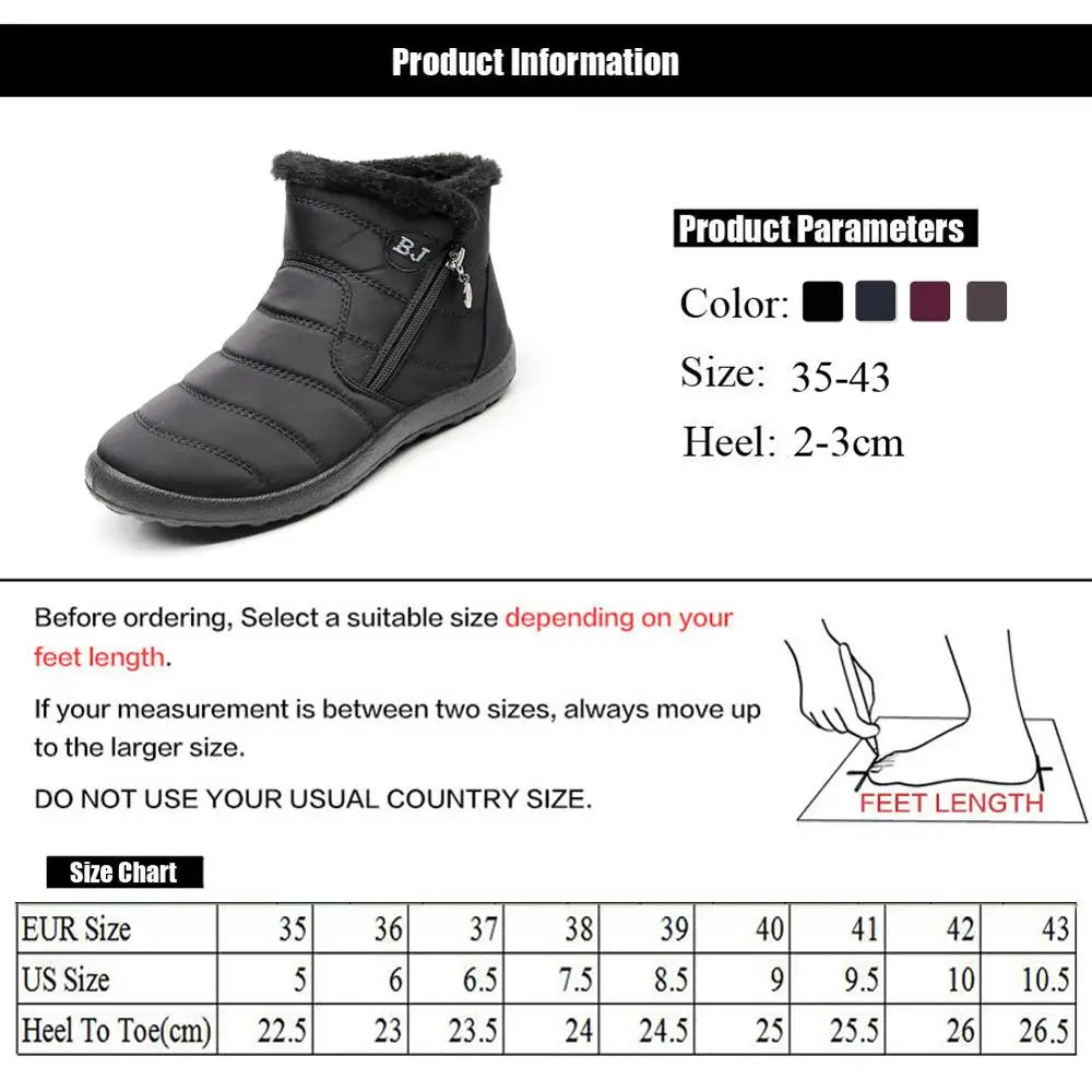 Women Warm Plush Shoes Soft Comfortable Ladies Shoes Waterproof Durable Femme Shoes Round Toe Zipper Women Boots WJ021