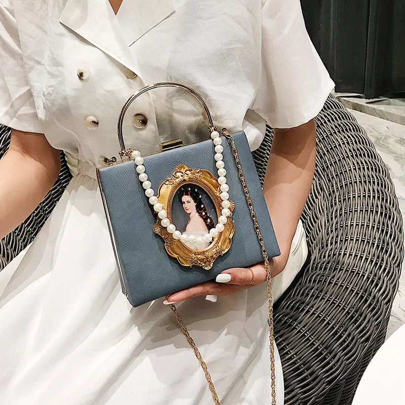 Women Evening Bags Fashion metal frame Girls Printing pearl Style Handbags 2021 Designer Tote Bag Ladies Women Shoulder Bags