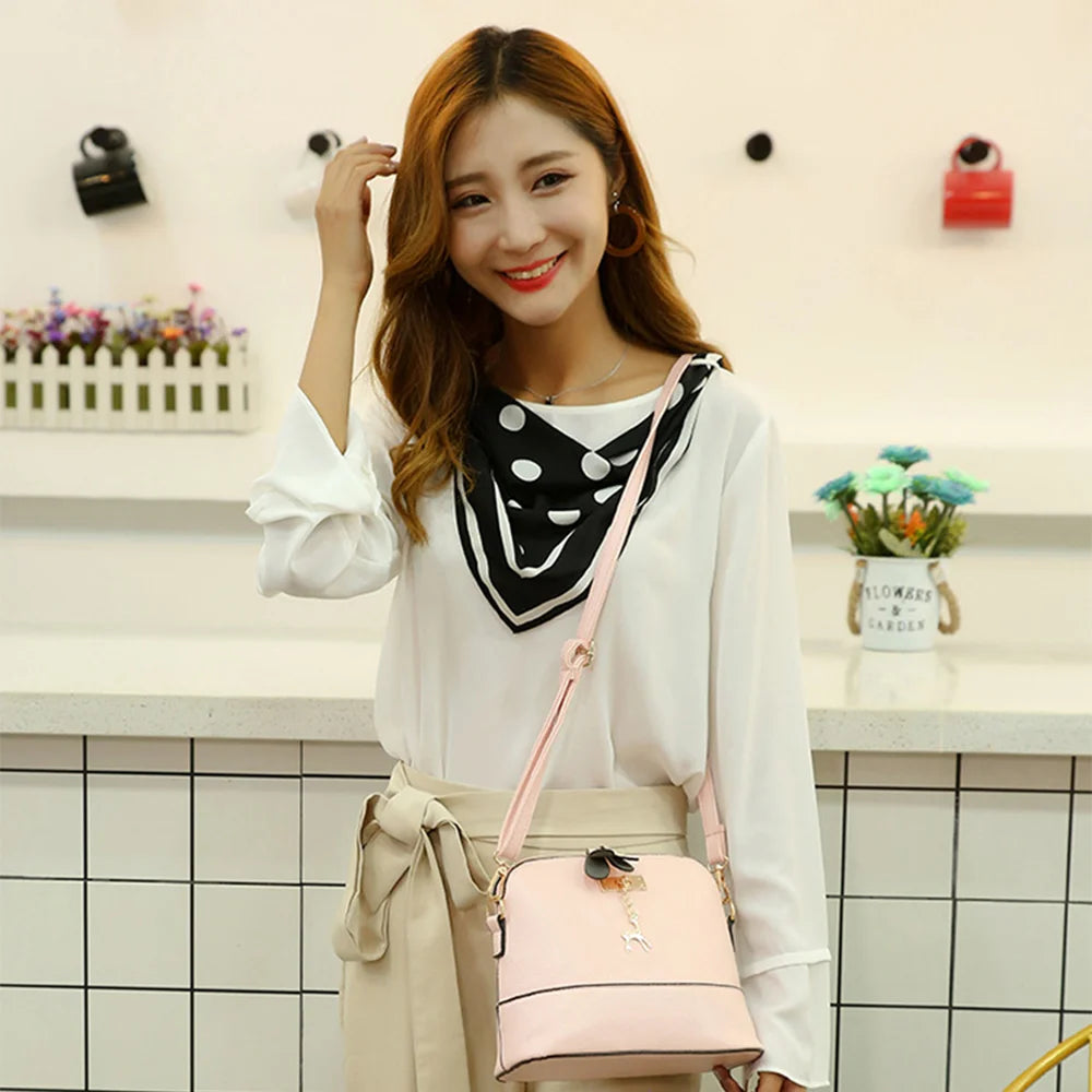 2021 Women Messenger Bags Fashion Mini PU Leather Bag With Deer Toy Shell Shape Bag Women Shoulder Bags Ladies Zipper Handbag