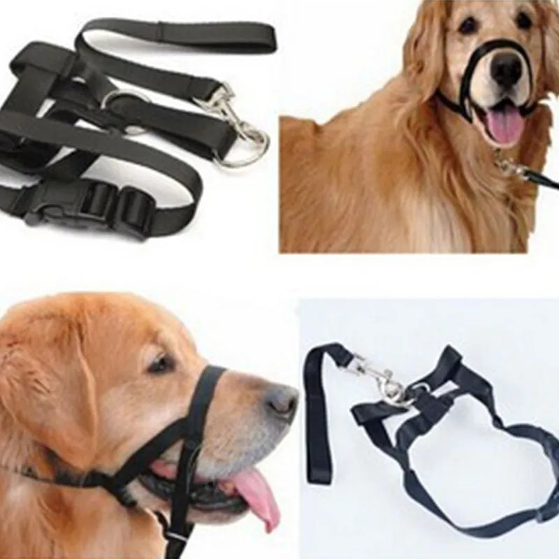 Harness Adjustable Muzzle Dog Halter Leader Belt Dog Collar Head Collar No Pull Bite Straps Training Leash Leader