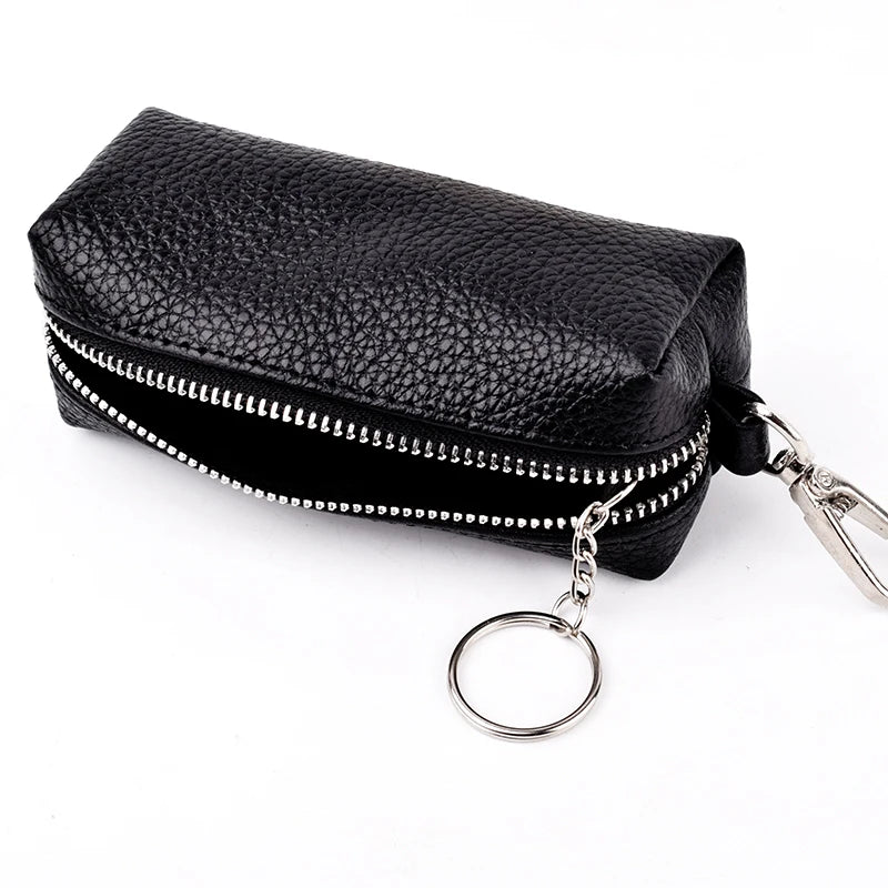 Genuine Leather Car Key Cover Keychain Housekeeper Bag Zipper Organizer Case EDC Pouch Key Holder Wallet Men Women