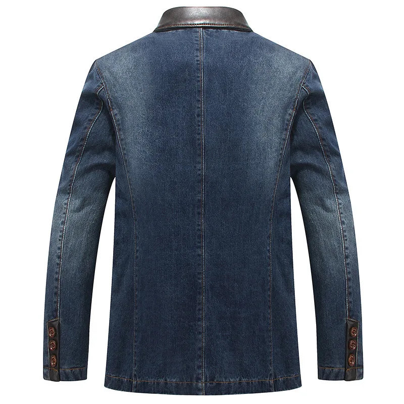 Plus Size Men's Jackets Denim Outwear Spring Autumn Men Clothing Male Blazers Suits Jeans Patchwork Leather Slim Fit Coat  MY190