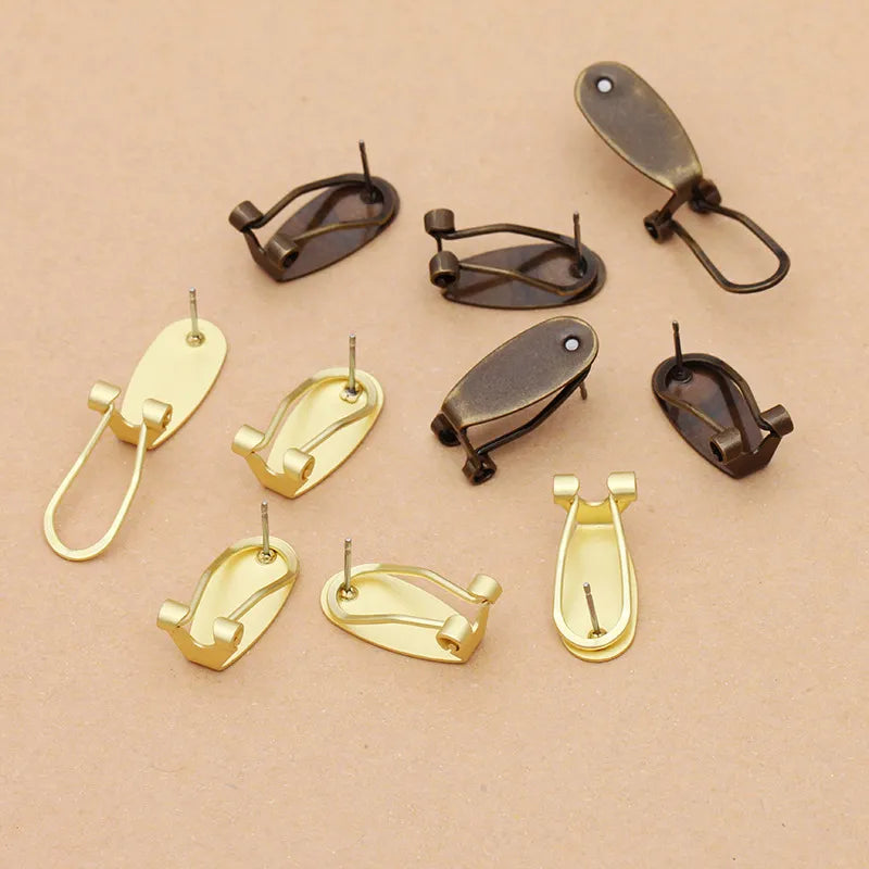 10pcs 9x20mm Brass Clip-on Earrings Cabochon Cameo Setting Blank Earring Fixtures Accessories For Findings Components DIY