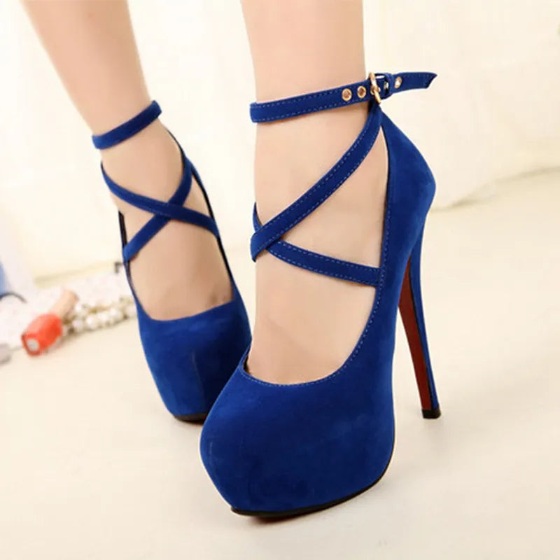 Shoes Woman Pumps Cross-tied Ankle Strap Wedding Party Shoes Platform Dress Women Shoes High Heels Suede Ladies Shoes Plus Size7