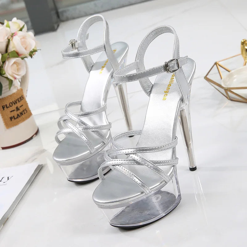 platform heels sandals open toe PVC Transparent pumps women shoes high heels ladies shoes silver wedding shoes choenen vrouw