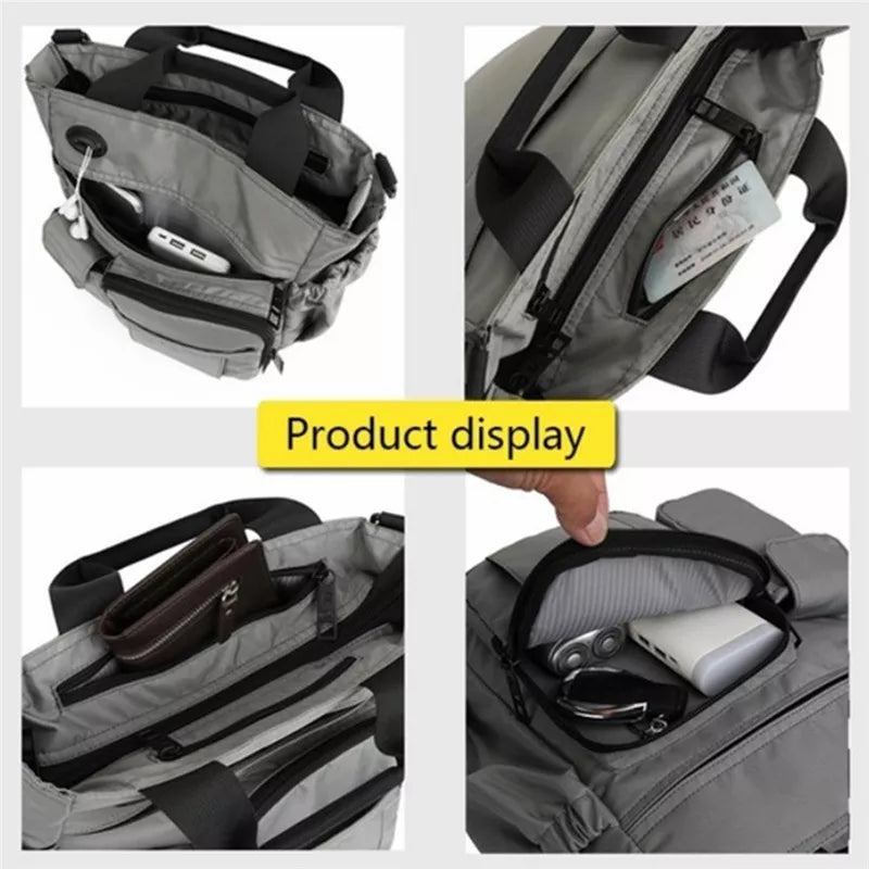 Multi Function Men's Shoulder Messenger Bag With Headphone Hole Waterproof Travel Handbag Large Capacity Storage Bags