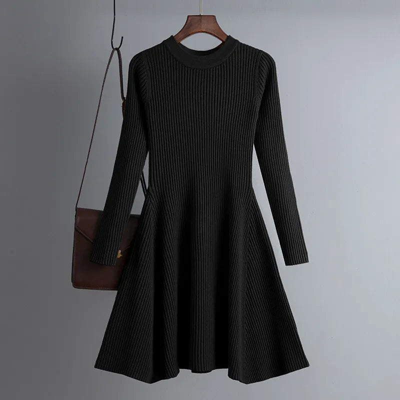 Simple Basic Autumn Winter A-Line Thick Sweater Dress Women Elegant Knit Dresses Female Slim Mini Robe Knitting Women's Clothing