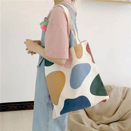 Canvas Bag for Women Shoulder Bags 2023 Girls Handbags Shopper Cute Cartoon Print Simple Foldable Washable Reusable Eco Tote Bag