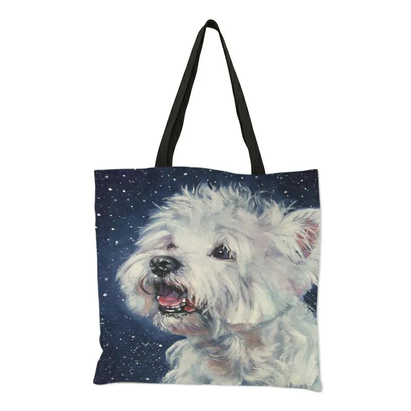 Unique Design Westie Dog Painting Handbag for Women Shopping  Travel Bags Large Capacity  Eco Linen Tote Bag Dropshipping