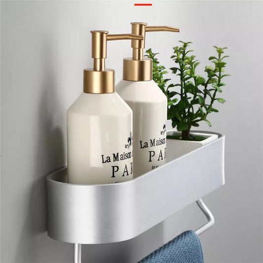 Space aluminum Silver Bathroom Shelves Kitchen Wall Shelf Shower Storage Rack Towel Bar Bathroom Accessories 30-50 cm Length