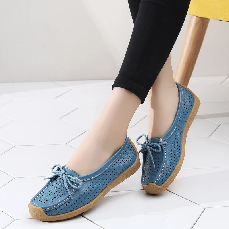 Women Shoes Genuine Leather Flat Loafer Ladies Slip Up Sewing Ladies Shoes Female Shallow Casual Moccasins Woman Shoes Plus Size