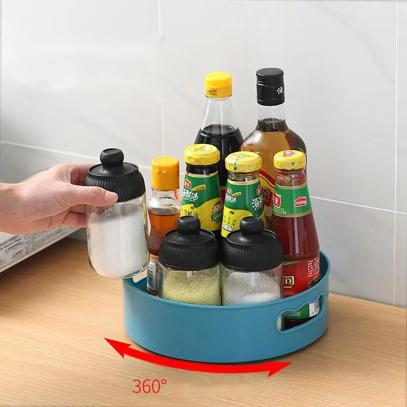 360 Rotating Tray Kitchen Storage Containers for Spice Jar Snack Food Tray Bathroom Storage Box Non Slip Cosmetics Organizer