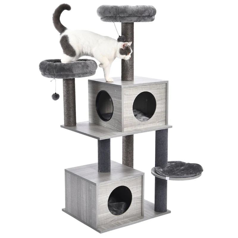 Funny Cats Tree Condo House Scratching Posts for Cats Kitten Wood Multi-Level Tower Toys Jumping Climbing for Cats Fast Shipping