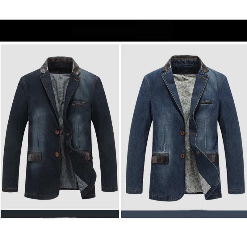 Plus Size Men's Jackets Denim Outwear Spring Autumn Men Clothing Male Blazers Suits Jeans Patchwork Leather Slim Fit Coat  MY190