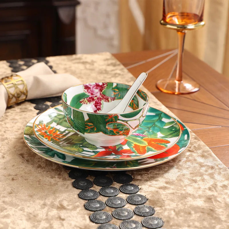 New Arrival Tableware Set Jingdezhen High-End China Household Bowl and Dish Luxury Phnom Penh Gift Porcelain Hylaea Plates