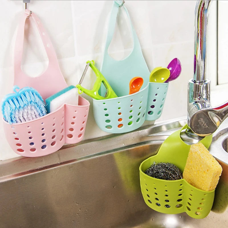 Sink Storage Hanging Basket Drain Rack Storage Basket Bag Faucet Rack Adjustable Snap-on Sink Bathroom Rack Kitchen Accessories