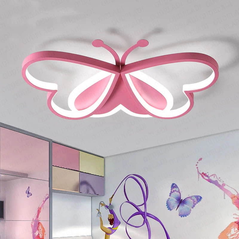 Nordic children's room bedroom light LED ceiling light pink / blue cartoon butterfly bedroom light AC85 - 265V