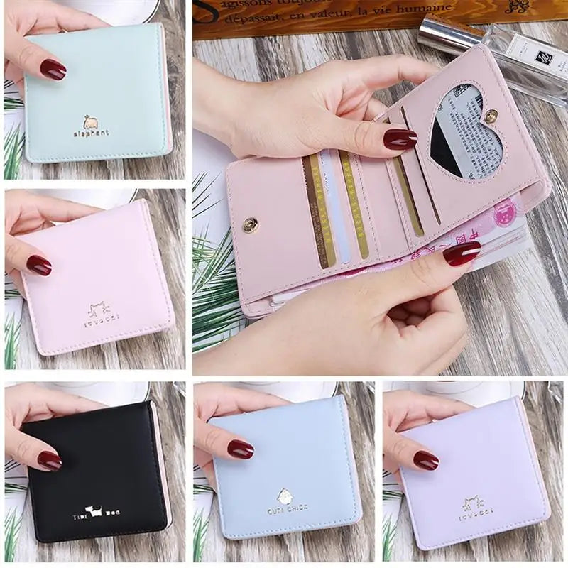 2024 Fashion Cute Cat Face Women Wallet for Credit Cards Small  Leather Short Womens Wallets and Purses Carteira Feminina