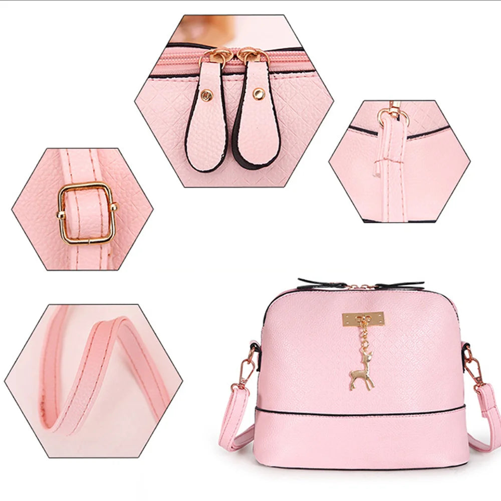 2021 Women Messenger Bags Fashion Mini PU Leather Bag With Deer Toy Shell Shape Bag Women Shoulder Bags Ladies Zipper Handbag