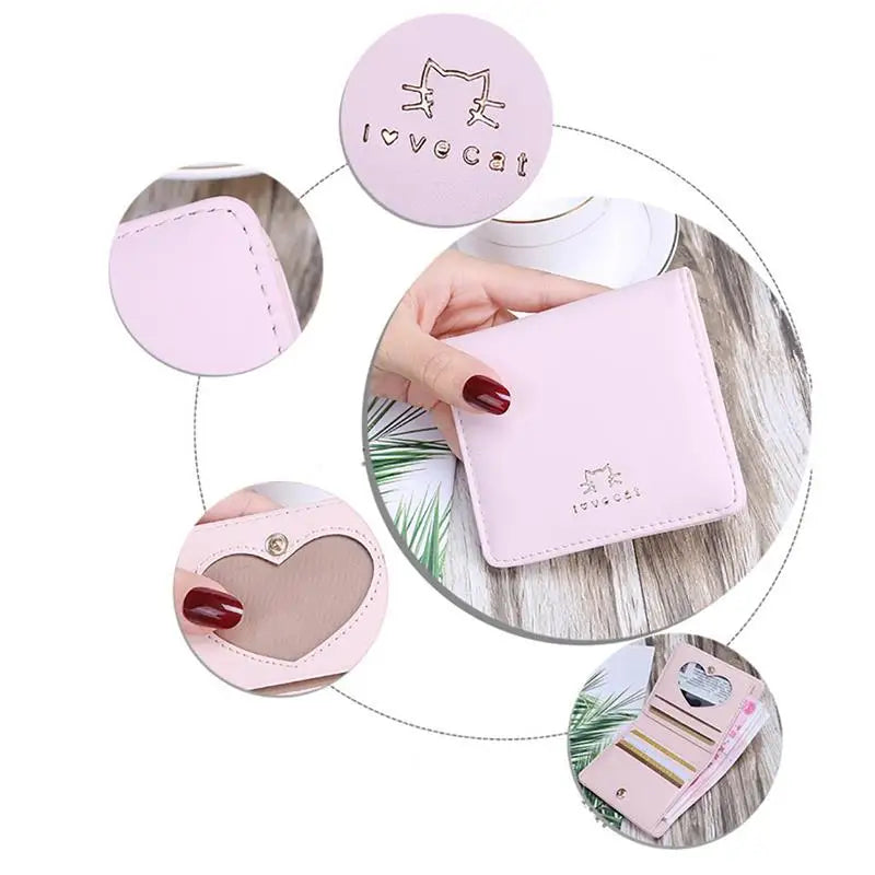 2024 Fashion Cute Cat Face Women Wallet for Credit Cards Small  Leather Short Womens Wallets and Purses Carteira Feminina