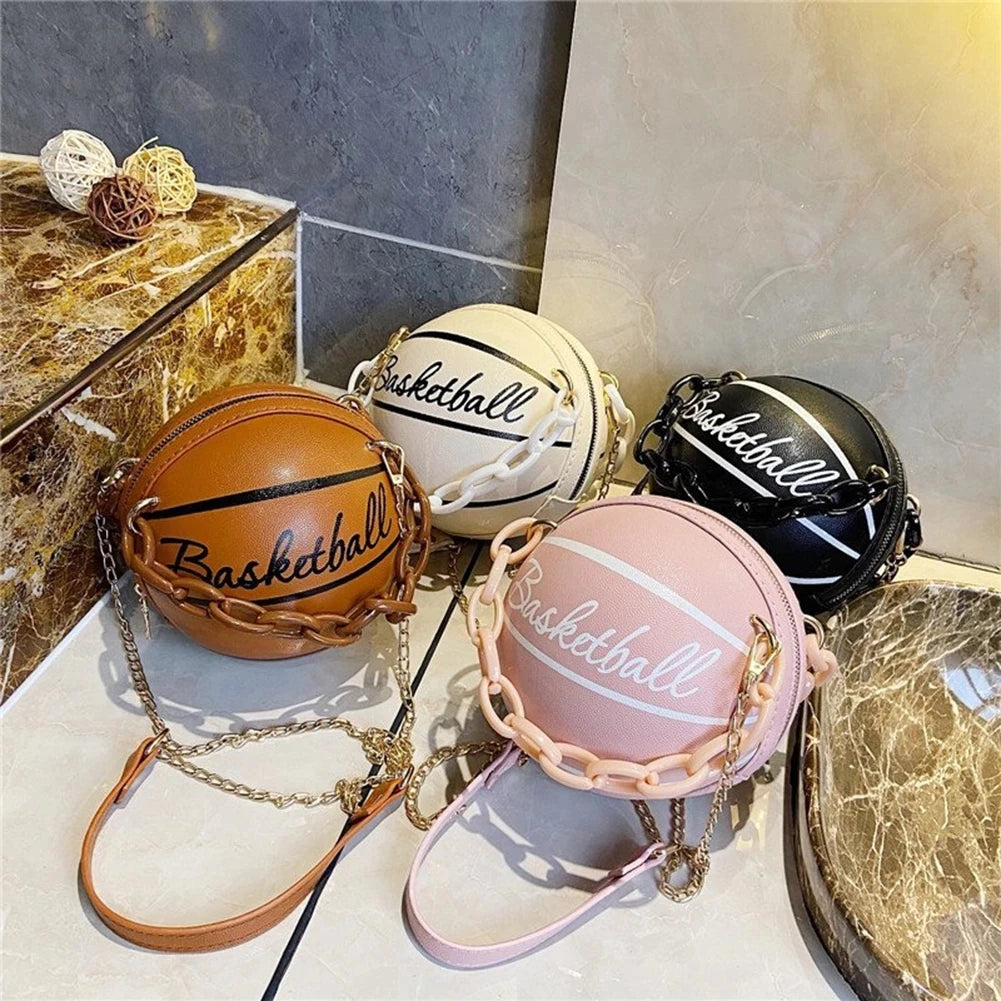 Personality Female Leather Pink Basketball Bag 2022 New Ball Purses For Teenagers Women Shoulder Bags Crossbody Chain Hand Bags