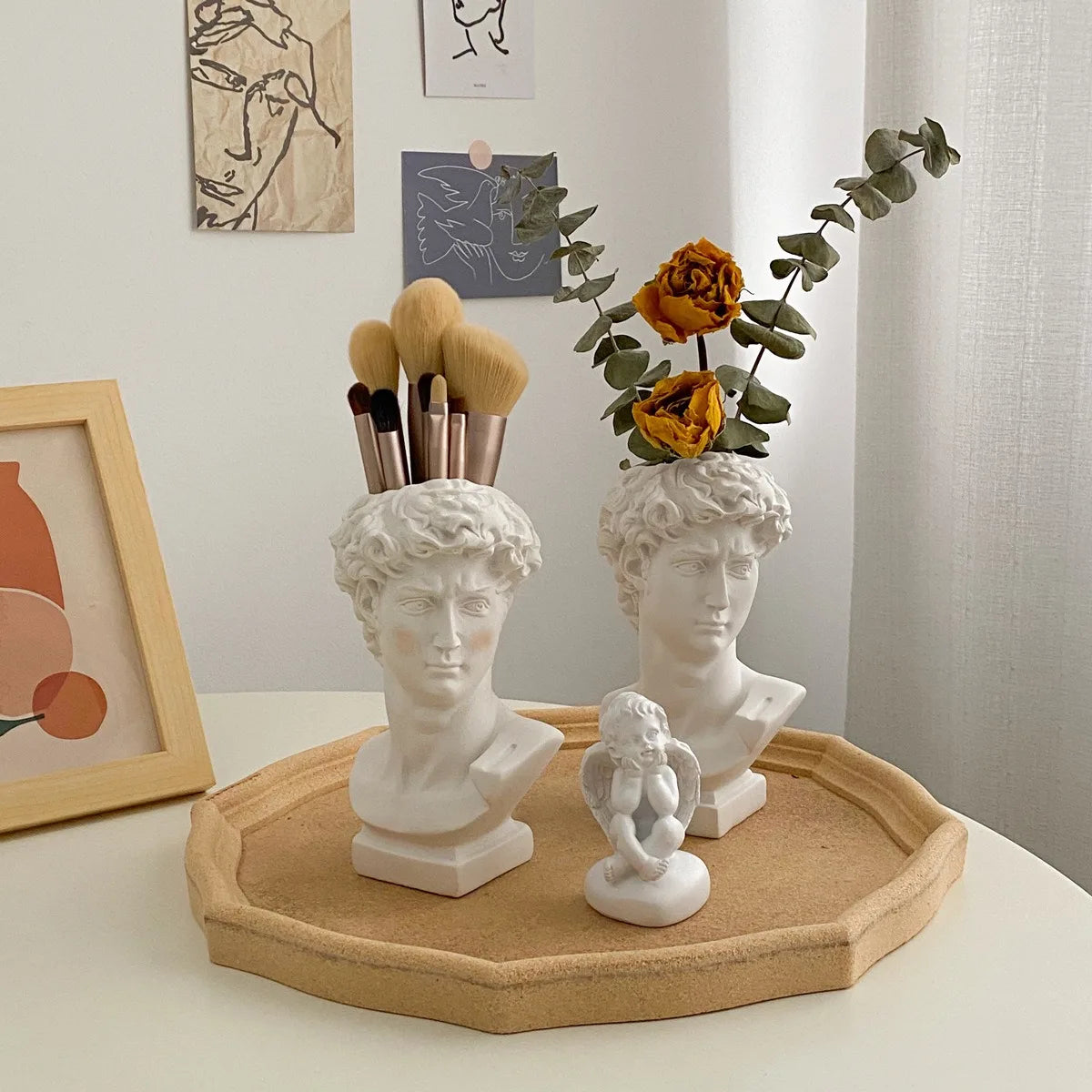 Nordic Style Home Decor Vase Creative Human Head Portrait Flower Vases Room Decoration Resin David Flower Vase Room Decor