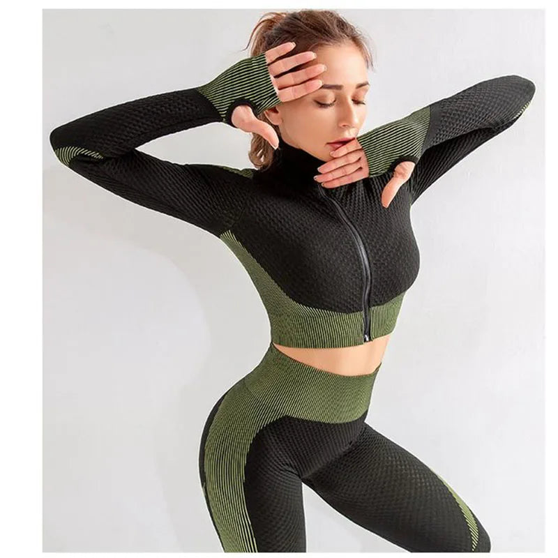 Seamless Jackets With Zip Long Sleeve Top Women Fitness Sport Gym Set Bodysuit Sexy Running Tops Tees Women's Clothing